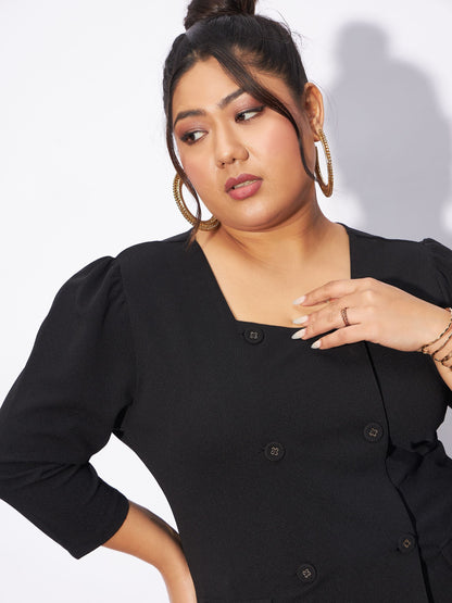Black Front Button Top With Straight Pants