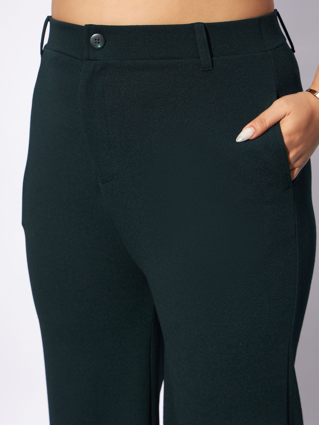 Emerald Green Front Button Top With Pants-SASSAFRAS Curve