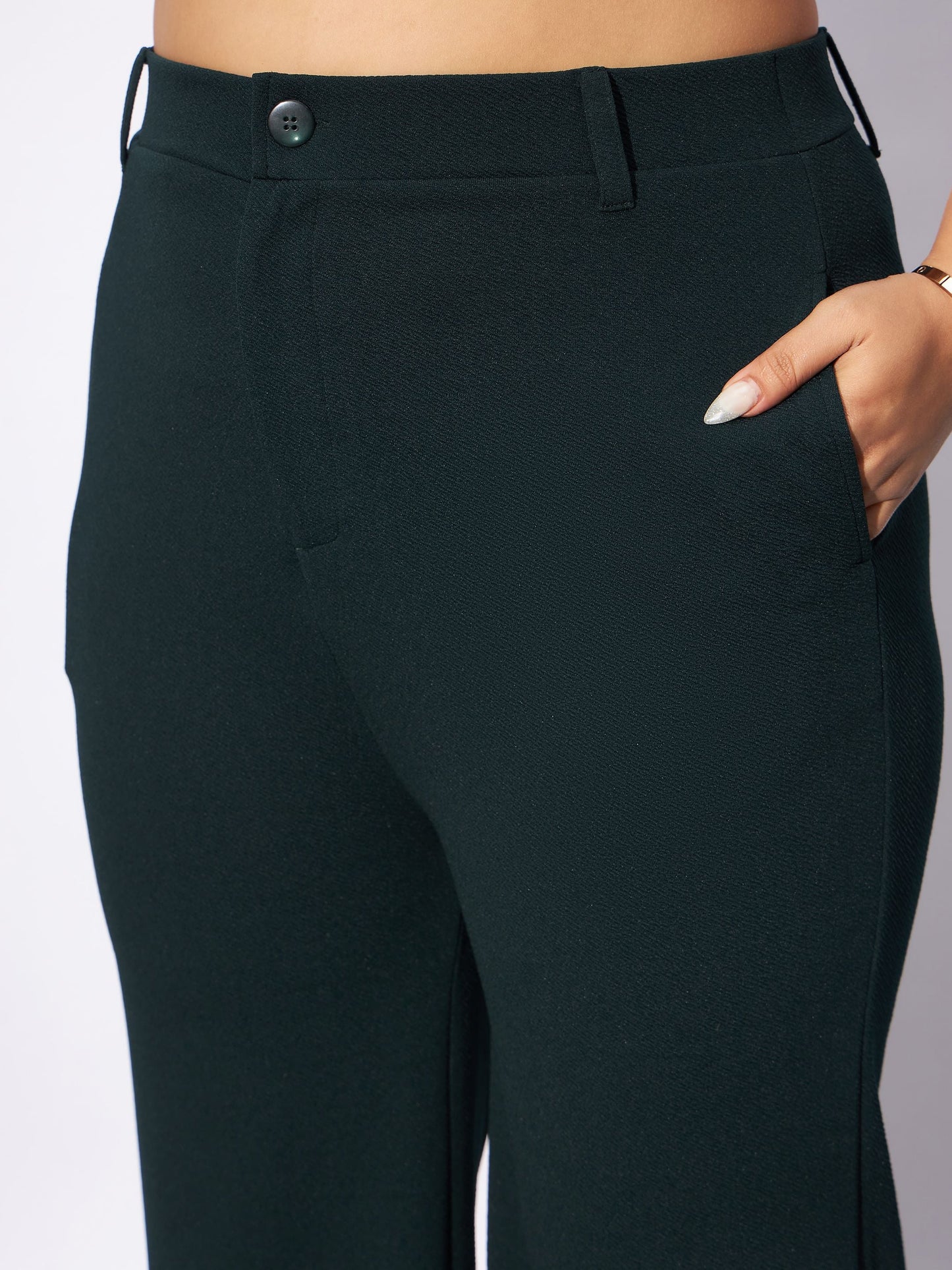 Emerald Green Front Button Top With Pants-SASSAFRAS Curve