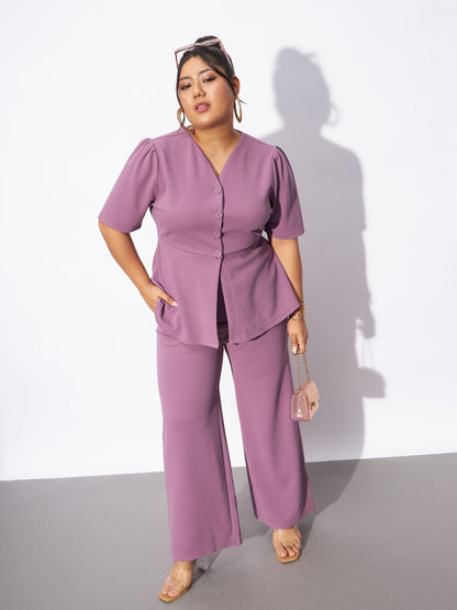 Pale Pink Front Button Top With Pants