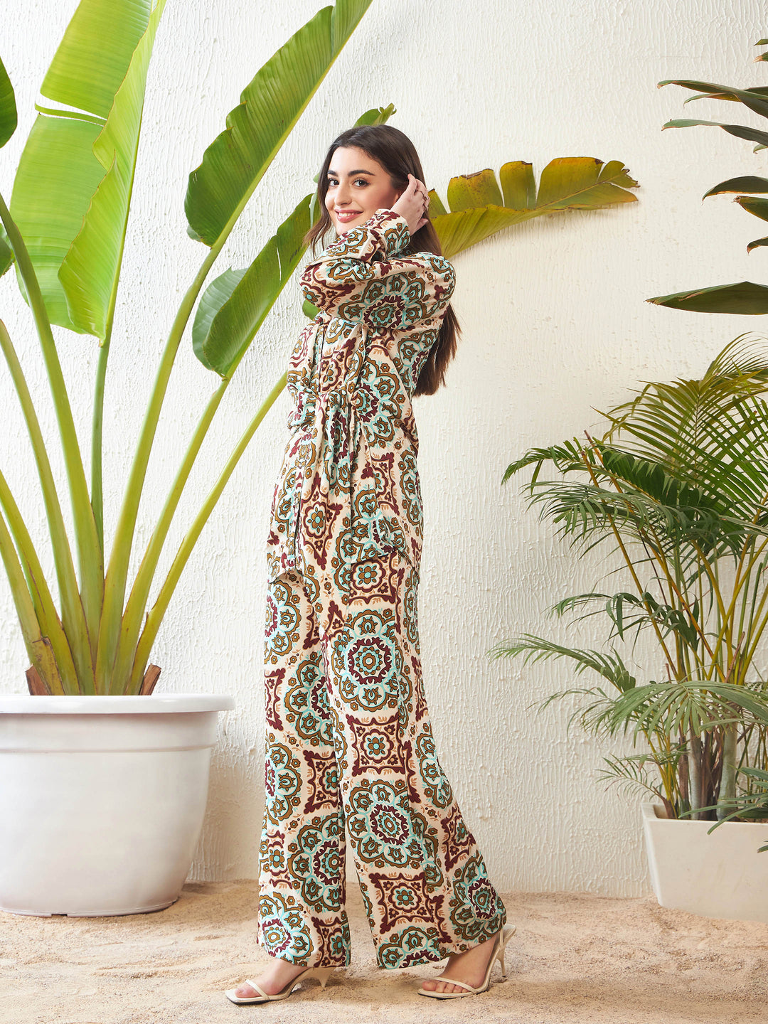 Beige Ethnic Motif Shirt With Palazzo Pants