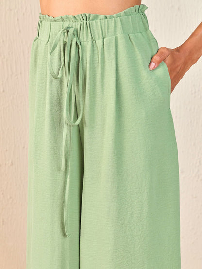 Green Front Button Top With Paperback Waist Pants