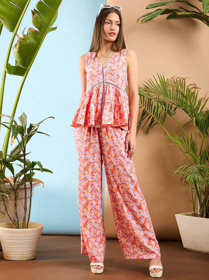 Orange Floral Tiered Top With Palazzo Pants