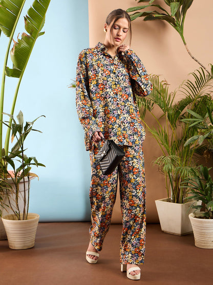 Multi Floral Oversize Shirt With Straight Pants