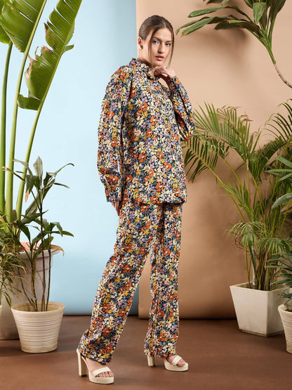 Multi Floral Oversize Shirt With Straight Pants