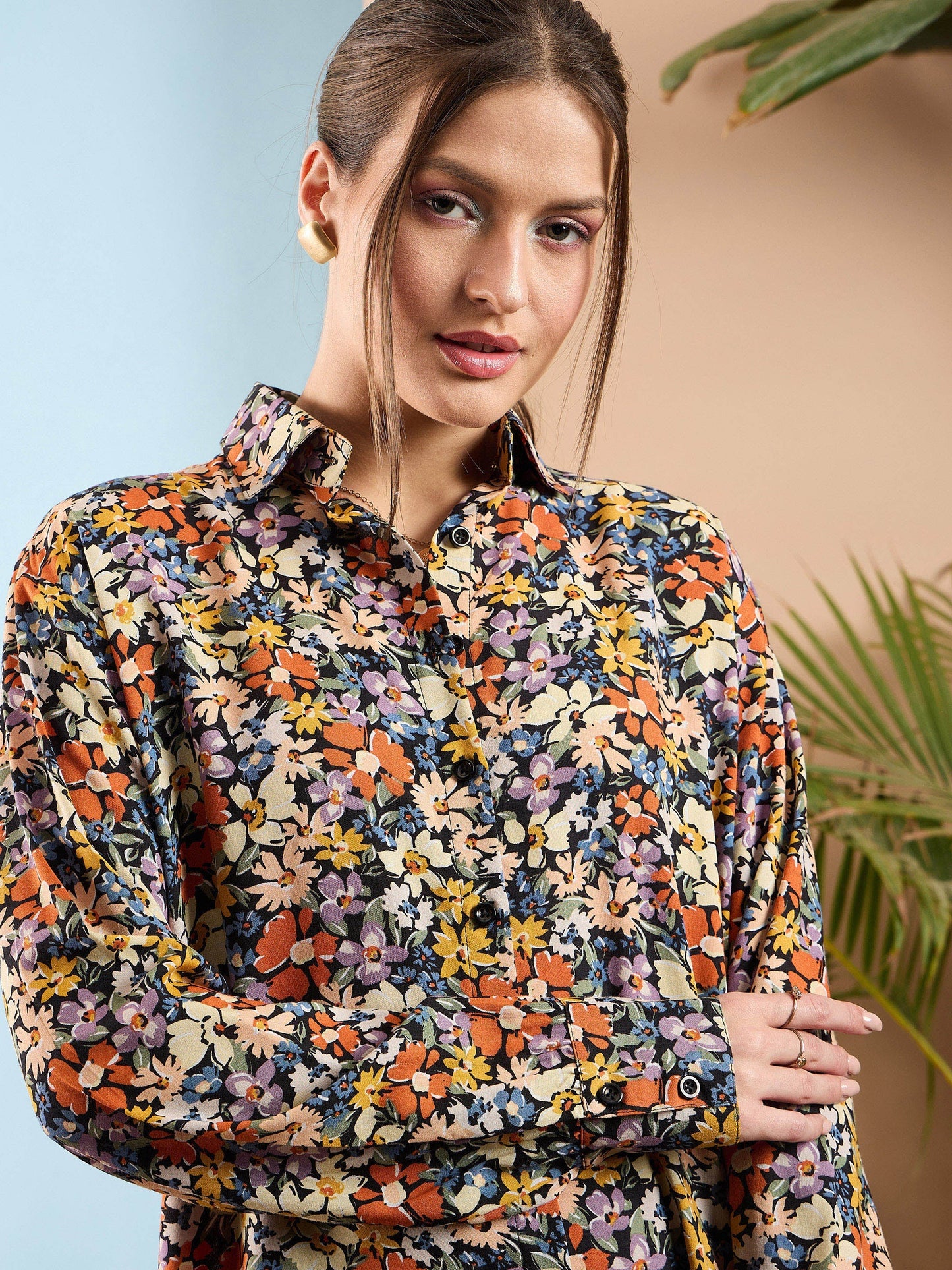 Multi Floral Oversize Shirt With Straight Pants
