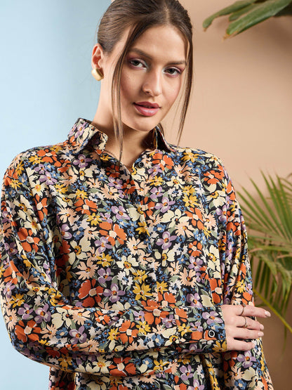 Multi Floral Oversize Shirt With Straight Pants