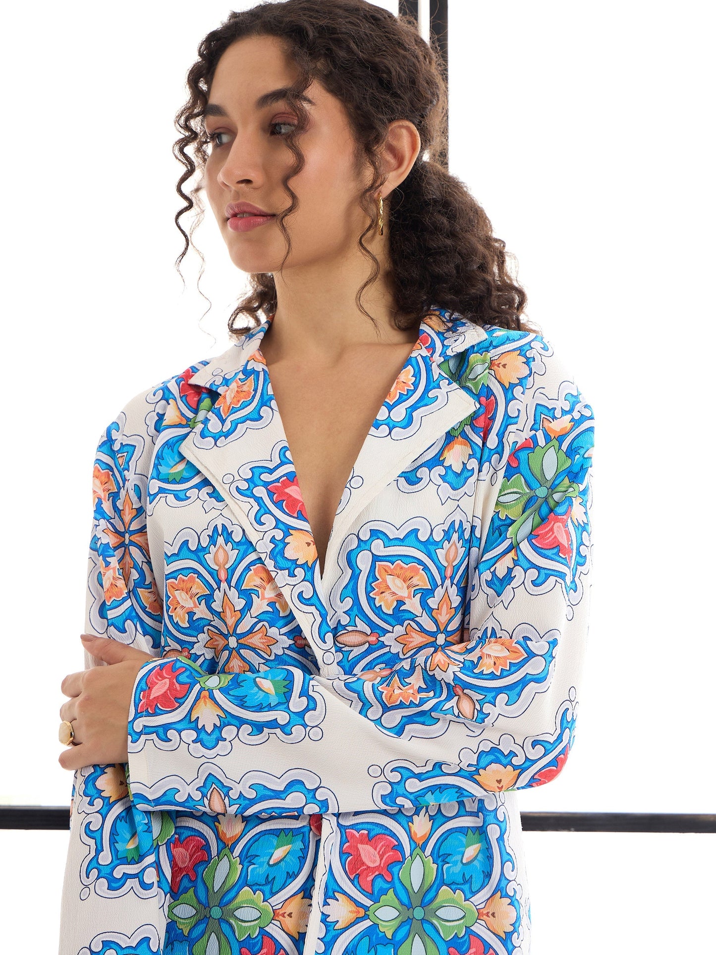 Blue & White Floral Lounge Shirt With Pants