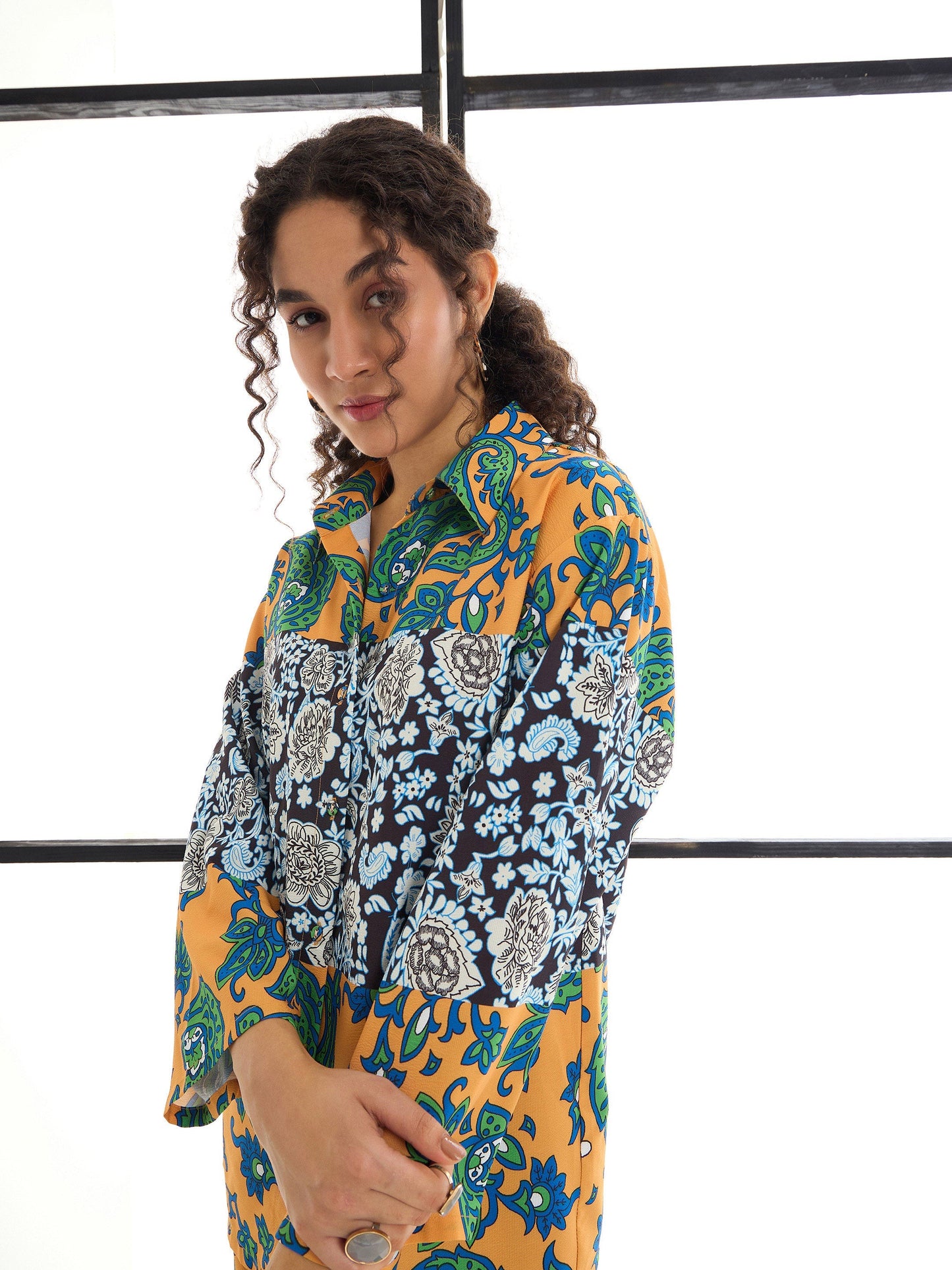Mustard & Green Paisley Print Lounge Shirt With Pants