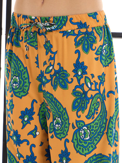 Mustard & Green Paisley Print Lounge Shirt With Pants