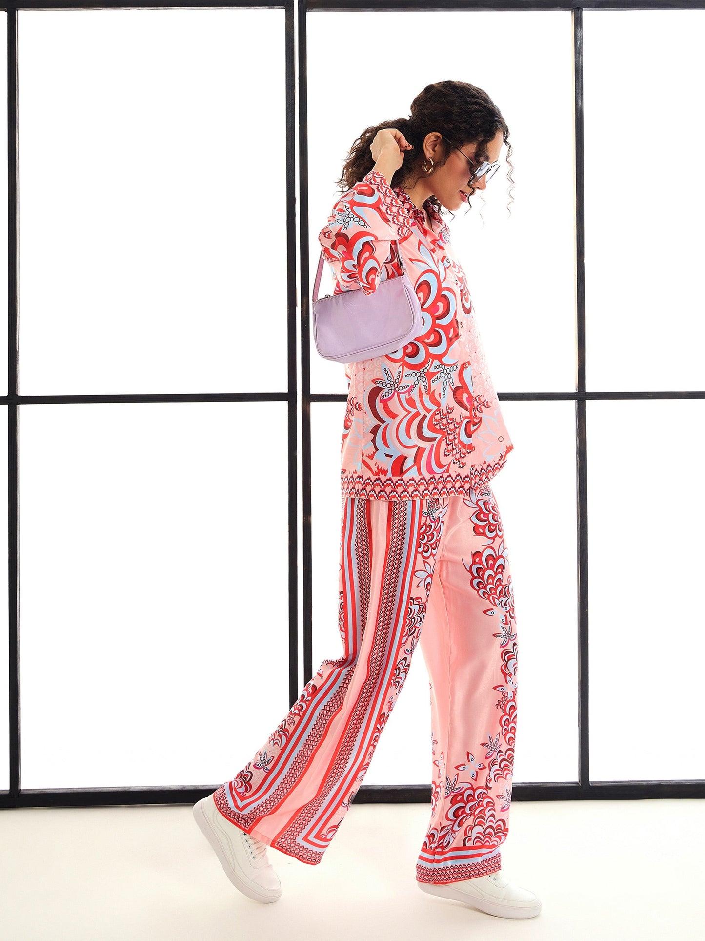 Pink & Red Floraled Lounge Shirt With Pants