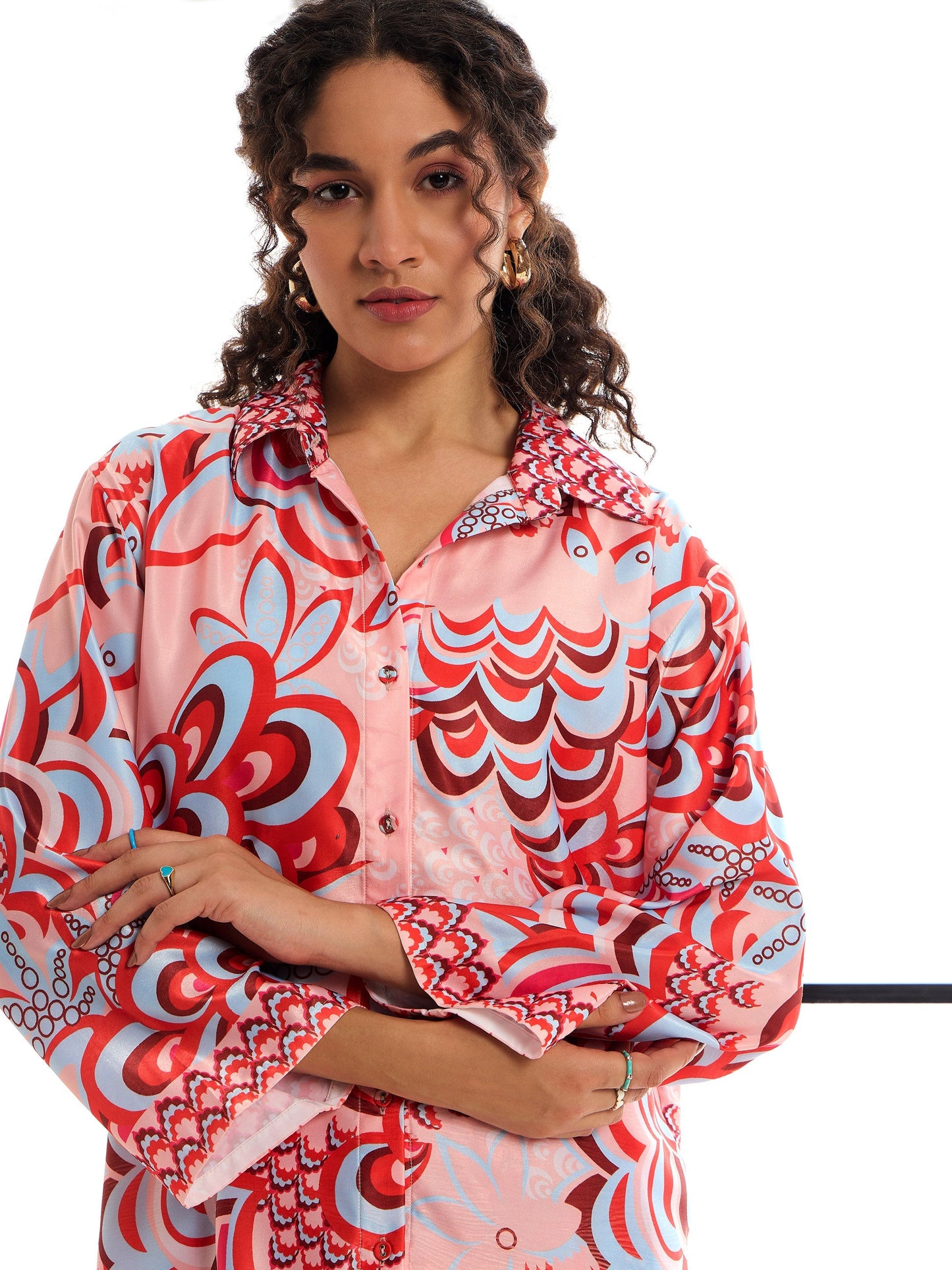Pink & Red Floraled Lounge Shirt With Pants
