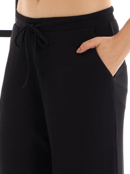 Black Rib Button Shrug With Lounge Pants