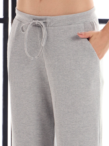 Grey Melange Button Shrug With Lounge Pants