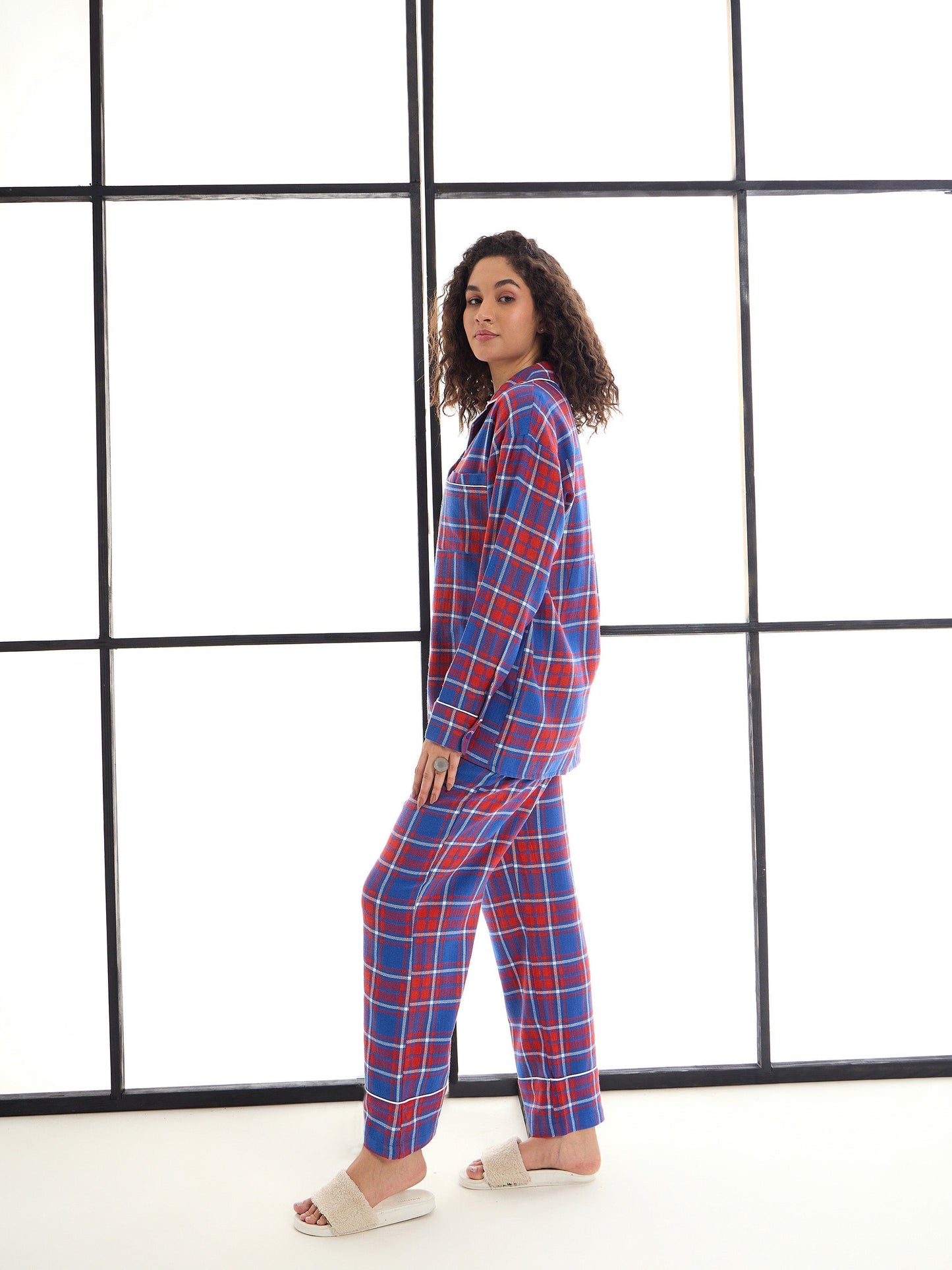 Red & Blue Check Shirt With Lounge Pants