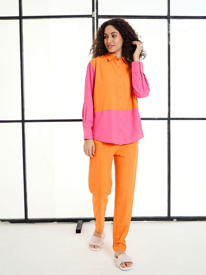 Orange &amp; Pink ColorBlock Shirt With Pants