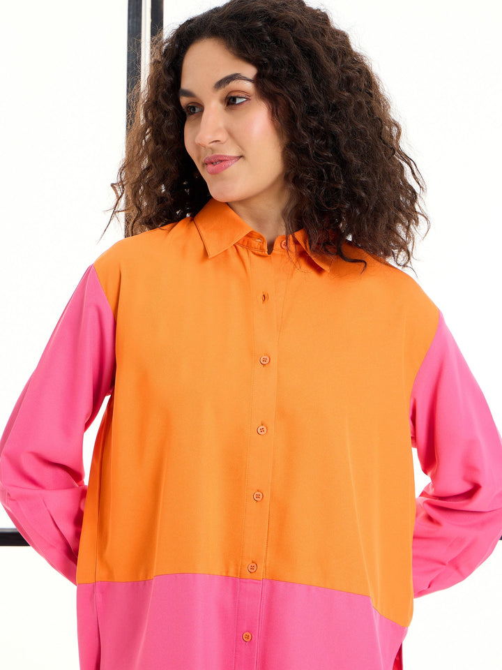 Orange &amp; Pink ColorBlock Shirt With Pants