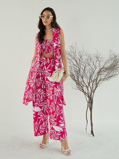 Fuchsia & White Floral Bustier, Pant & Shrug