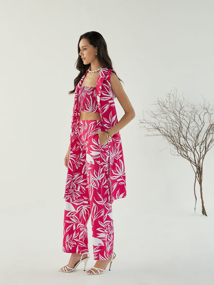 Fuchsia & White Floral Bustier, Pant & Shrug