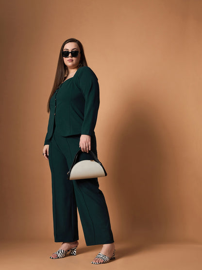 Emerald Green Front Button Top With Straight Pants