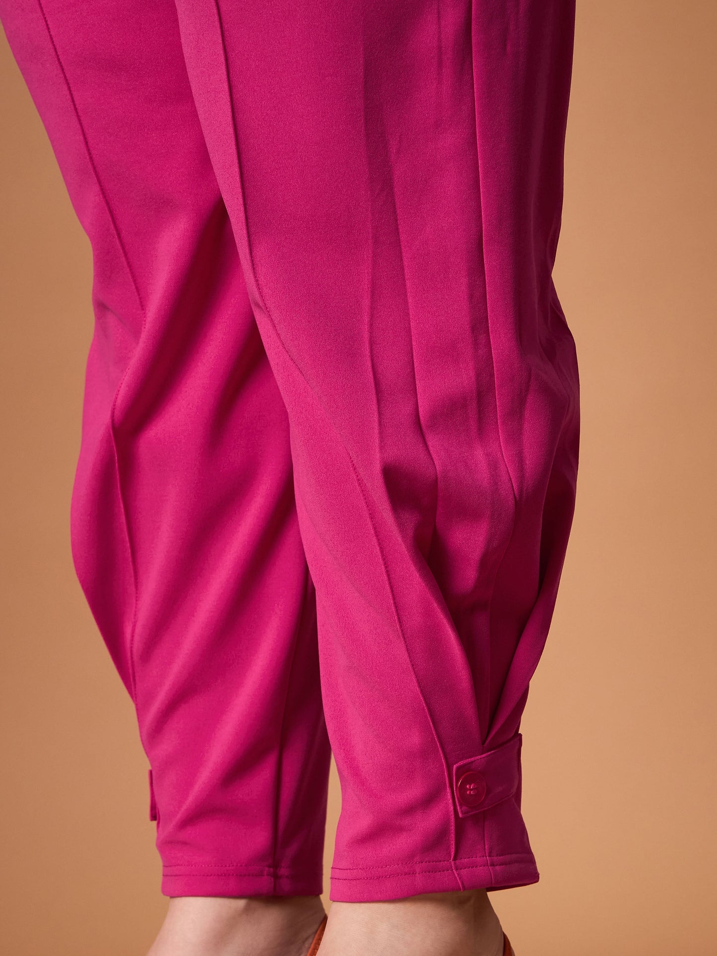 Fuchsia Solid Peplum Top With straight Pants