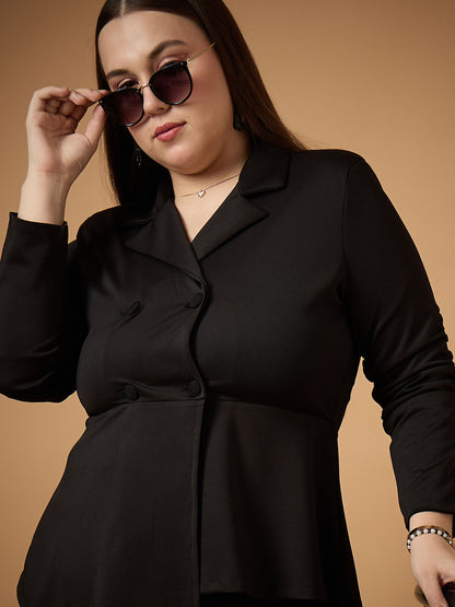Black Ruched Sleeves Blazer With Straight Pants