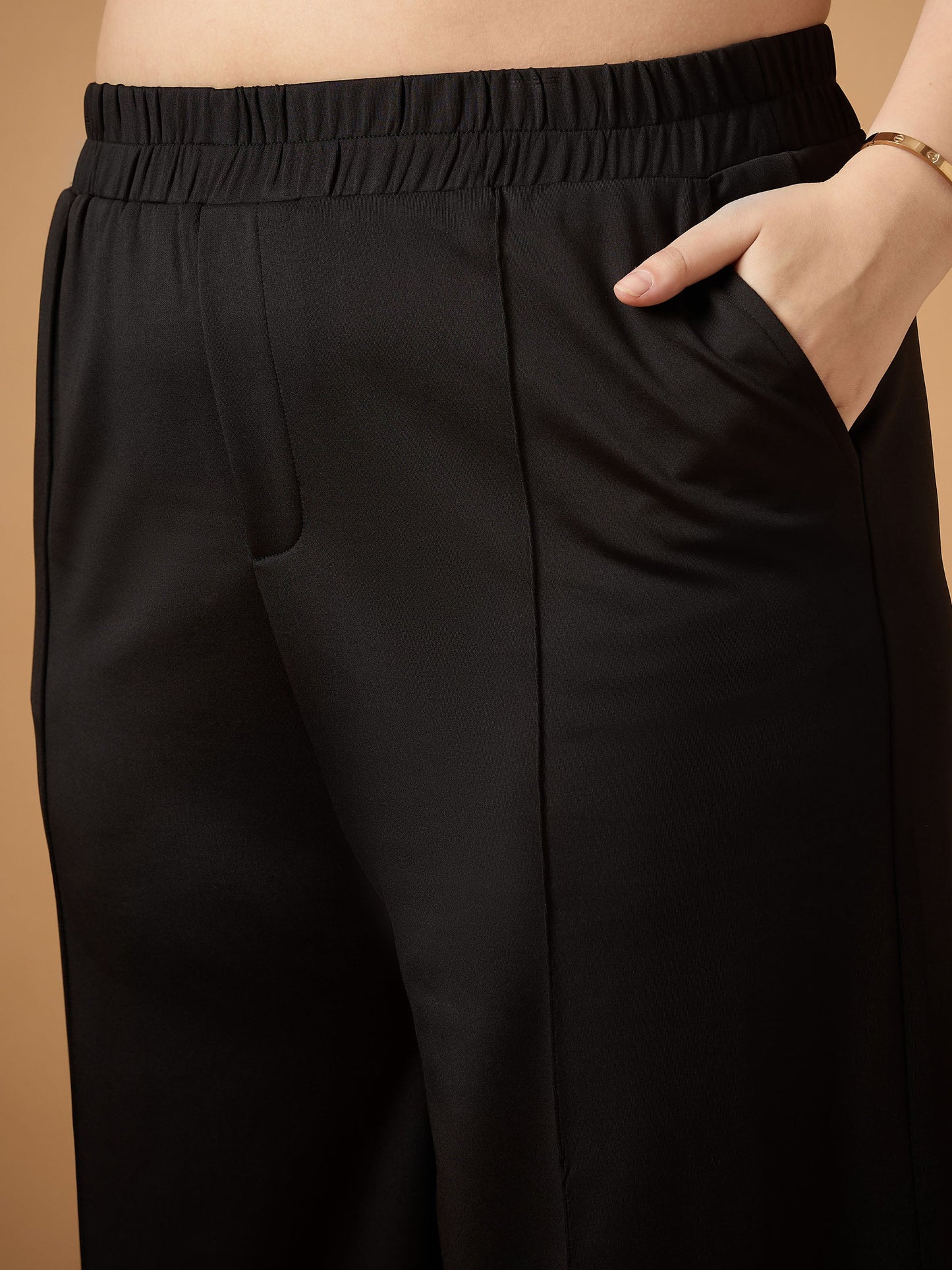 Black Embroidery Sleeves Top with Straight Pants