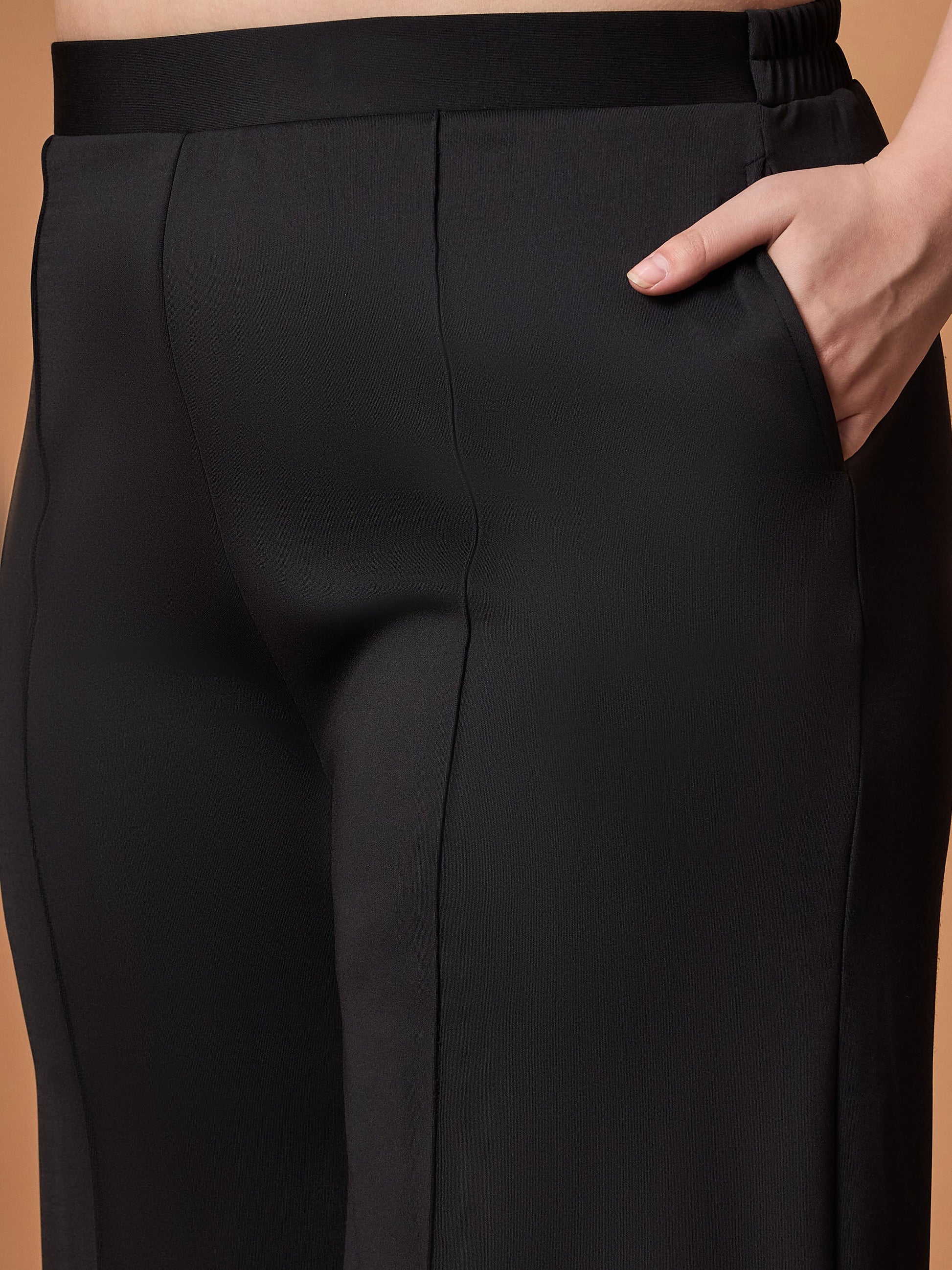 Black Knotted Wrap Top With Straight Pants-SASSAFRAS Curve