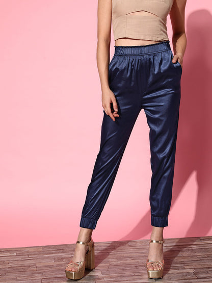 Navy Lycra Satin Bomber Jacket with Joggers