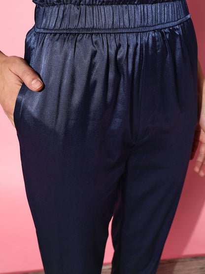 Navy Lycra Satin Bomber Jacket with Joggers