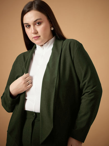 Olive Solid Shawl Collar Blazer With Straight Pants
