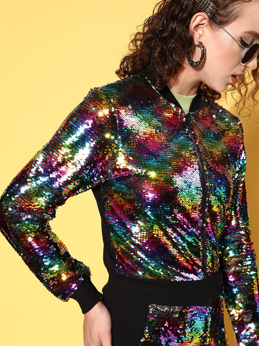 Black Multi-Sequin Crop Jacket with Joggers