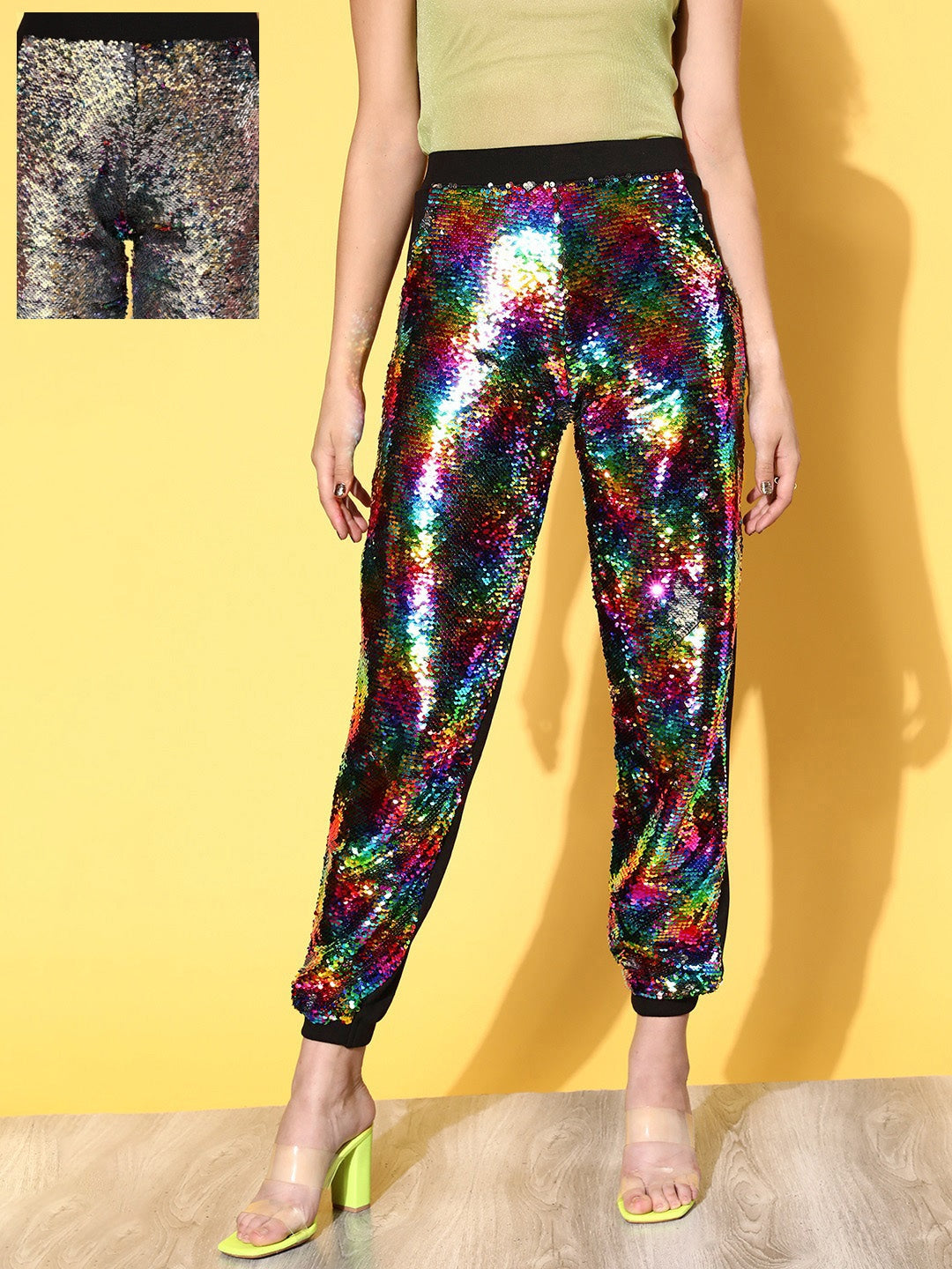 Black Multi-Sequin Crop Jacket with Joggers