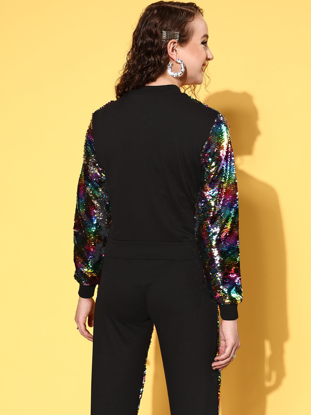 Black Multi-Sequin Crop Jacket with Joggers