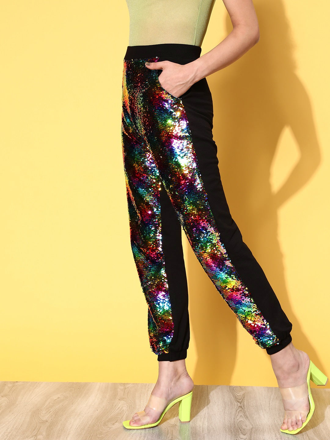 Black Multi-Sequin Crop Jacket with Joggers