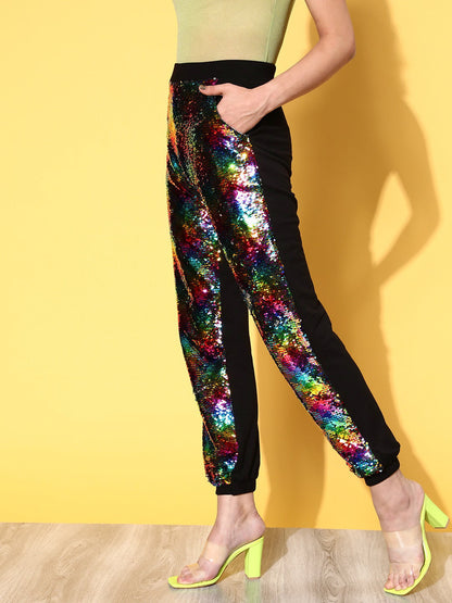 Black Multi-Sequin Crop Jacket with Joggers