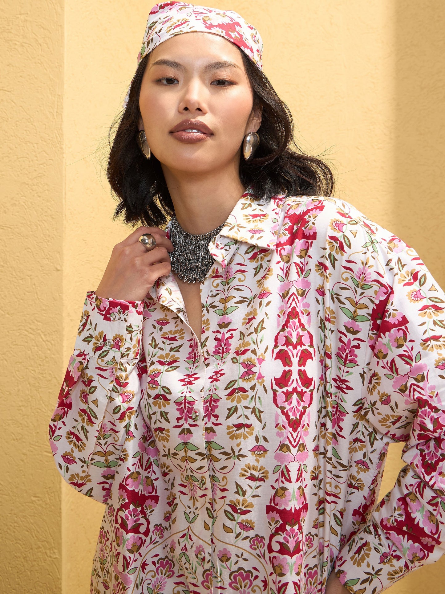 Women Pink & White Floral Shirt With Pants