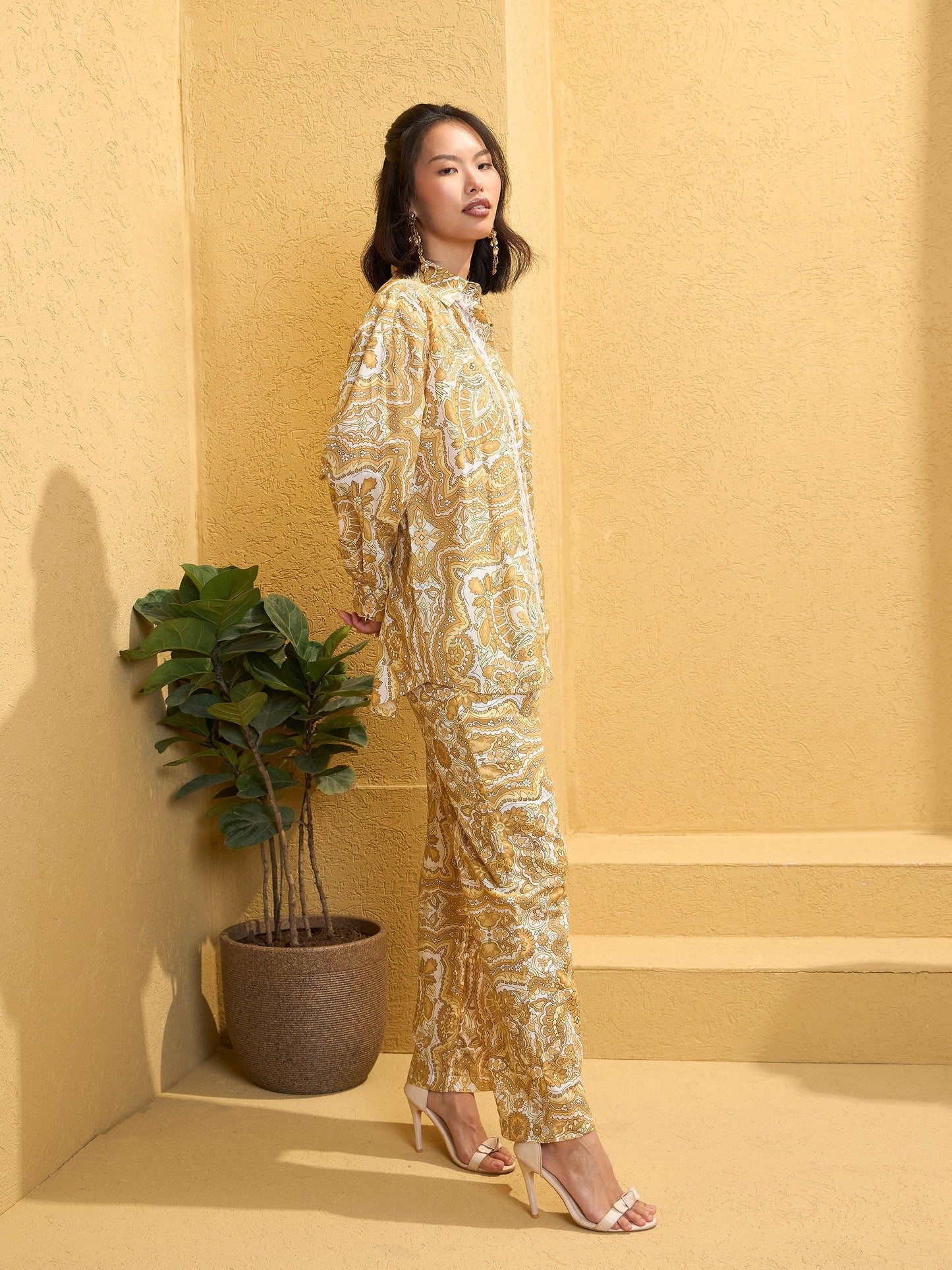 Yellow Cambric Floral Shirt With Pants