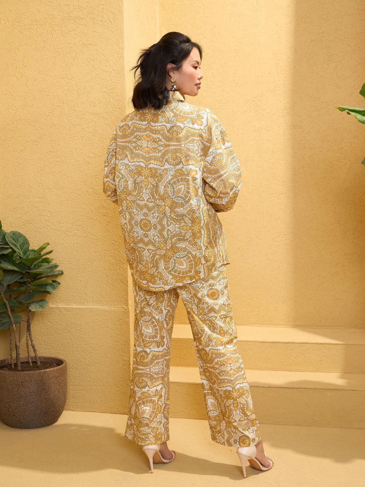 Yellow Cambric Floral Shirt With Pants