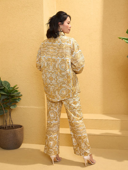 Yellow Cambric Floral Shirt With Pants