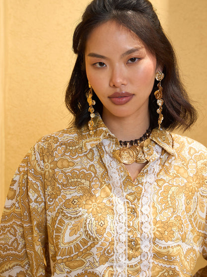 Yellow Cambric Floral Shirt With Pants
