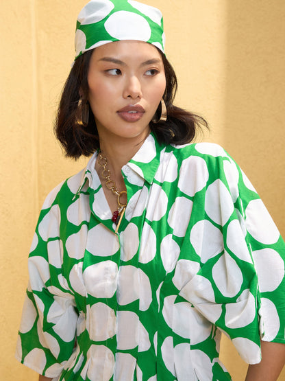 Women Green Polka Dot Shirt with Shorts