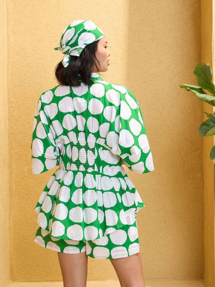 Women Green Polka Dot Shirt with Shorts