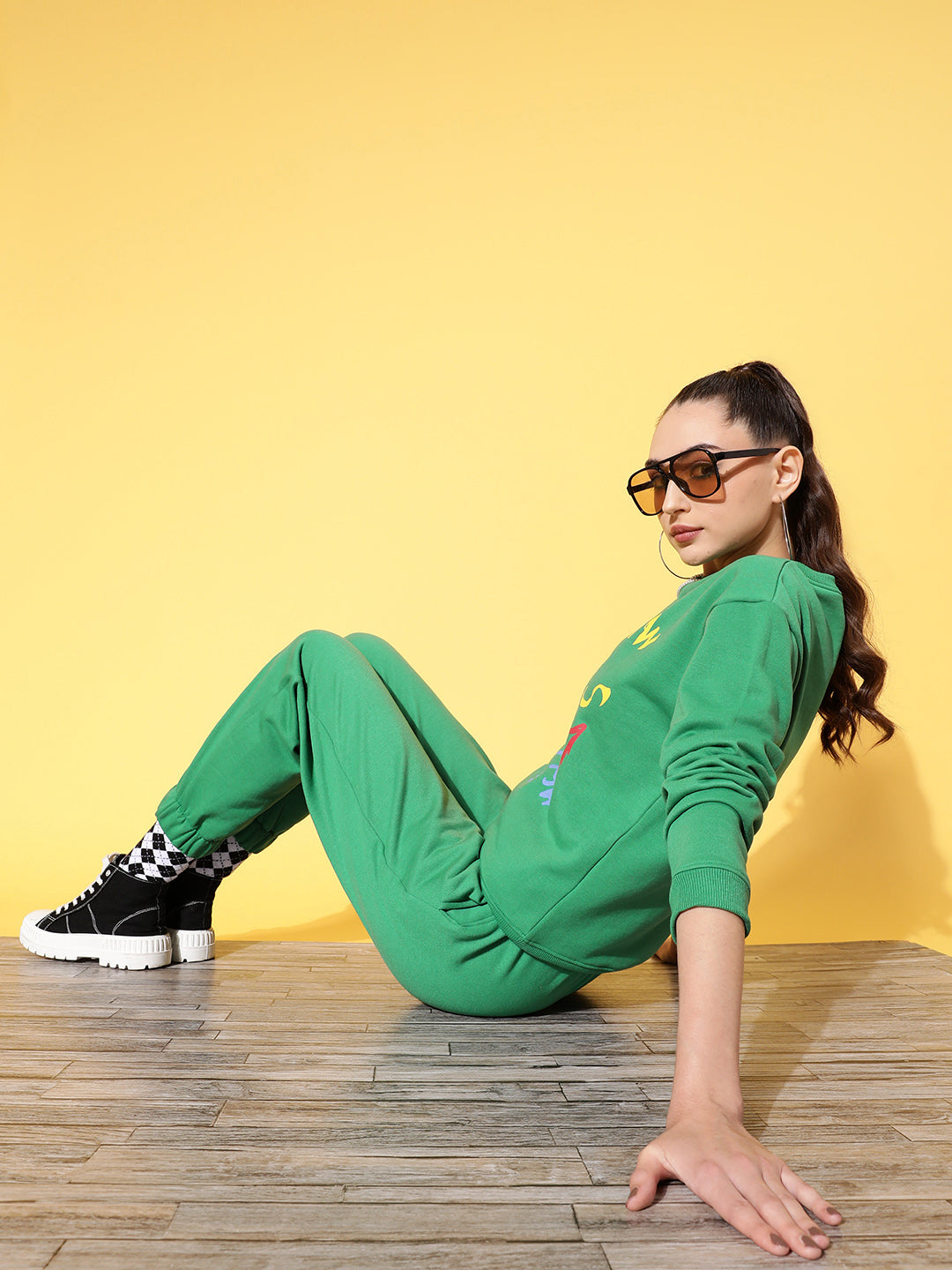 Women Green Fleece BUSH Sweatshirt With Joggers