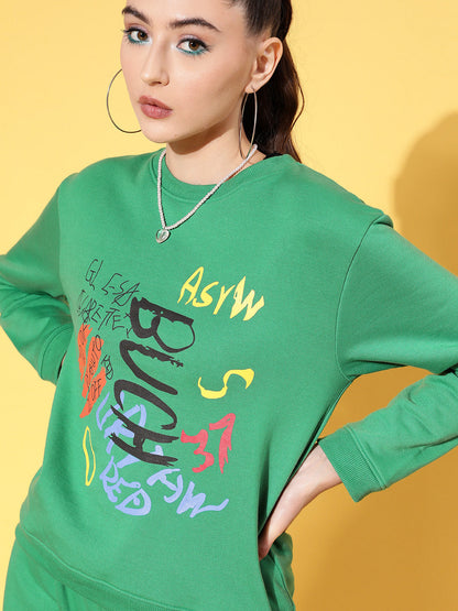 Women Green Fleece BUSH Sweatshirt With Joggers