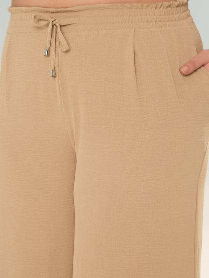 Beige Button Down Top With Straight Pants-SASSAFRAS Curve