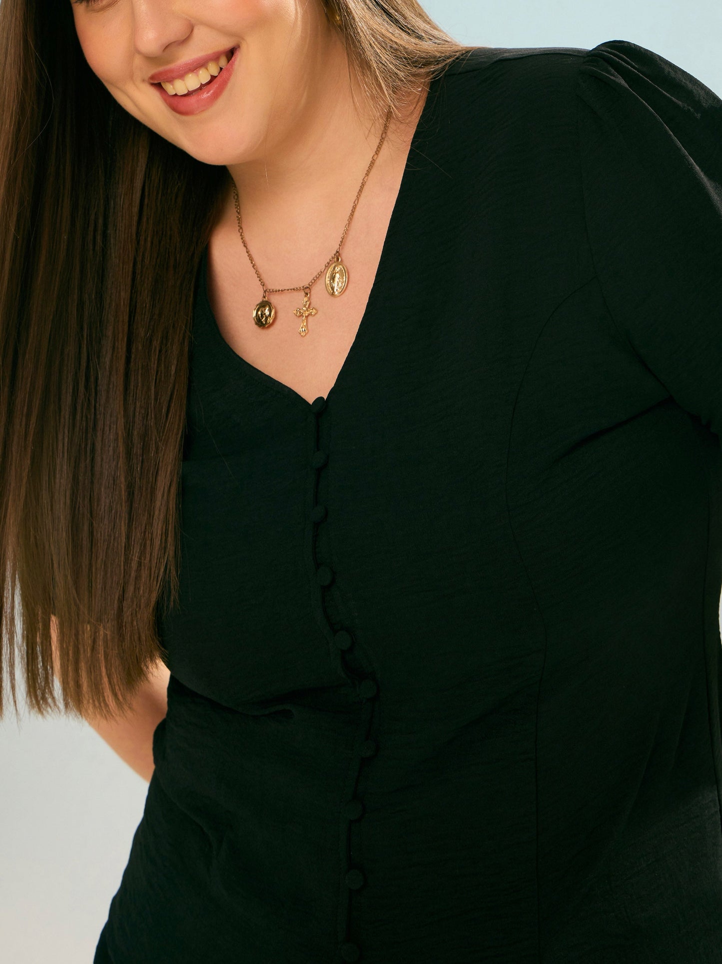 Black Button Down Top with Straight Pants