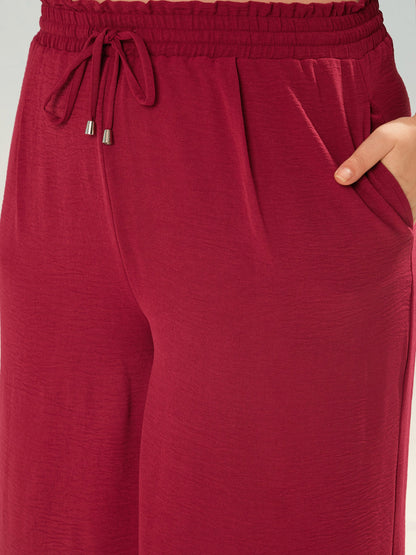 Maroon Button Down Top With Straight Pants-SASSAFRAS Curve
