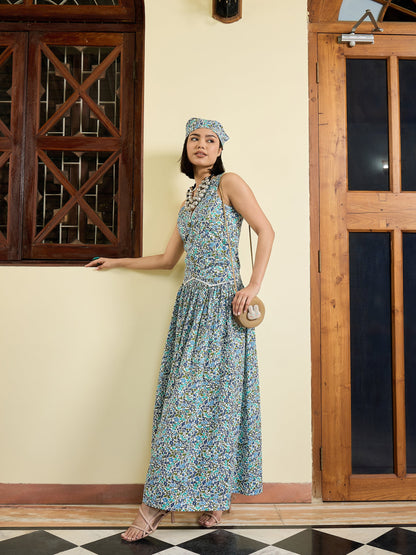 White Ditsy Floral Vest Top With Gathered Skirt