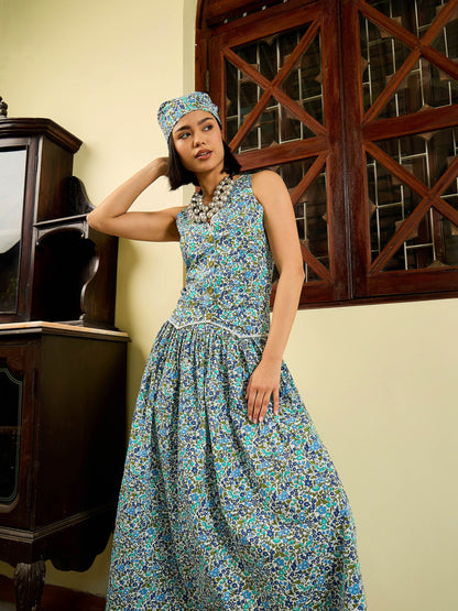White Ditsy Floral Vest Top With Gathered Skirt